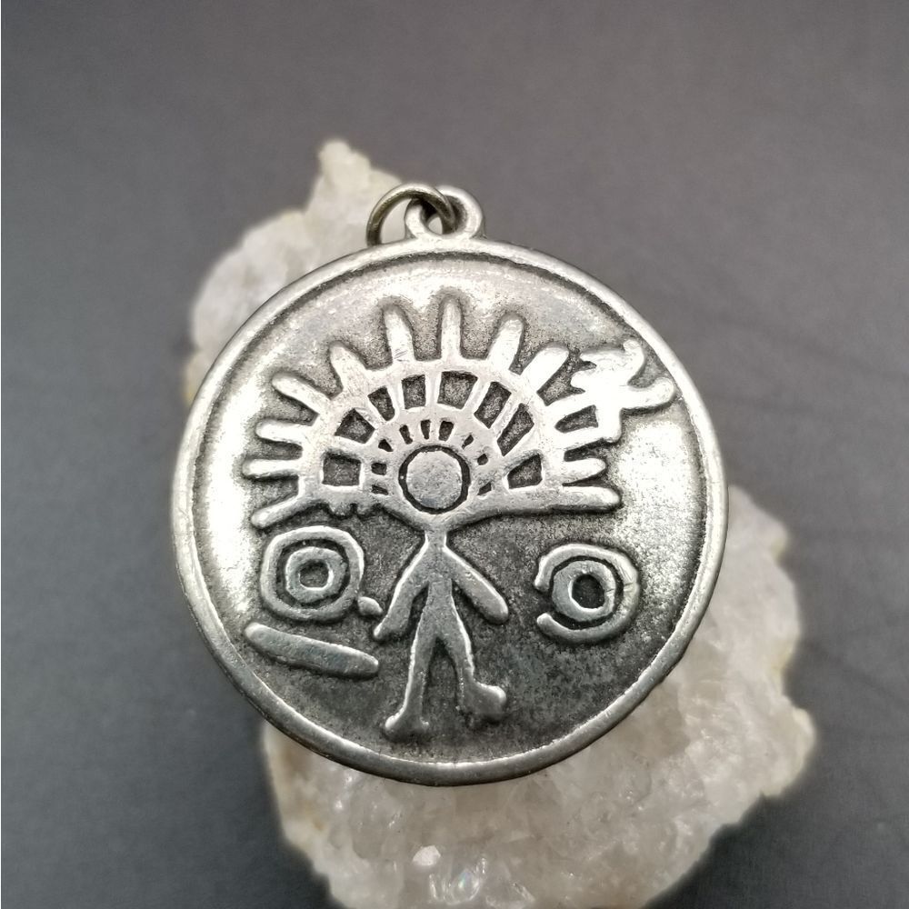 Mayan man fine pewter amulet necklace pendant . P112